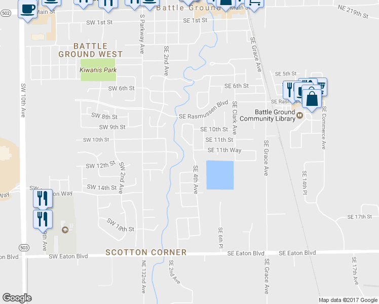 map of restaurants, bars, coffee shops, grocery stores, and more near 1122 Southeast 4th Avenue in Battle Ground