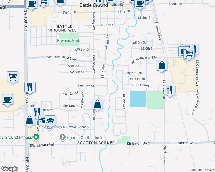 map of restaurants, bars, coffee shops, grocery stores, and more near 109 Southeast 11th Circle in Battle Ground