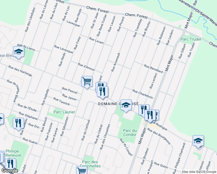map of restaurants, bars, coffee shops, grocery stores, and more near 3101 Rue Arsenault in Terrebonne