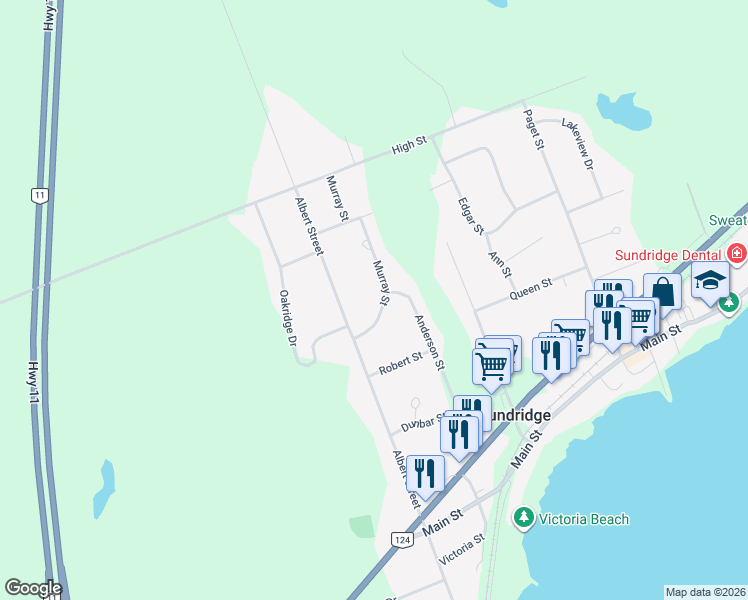 map of restaurants, bars, coffee shops, grocery stores, and more near 12 Murray Street in Sundridge