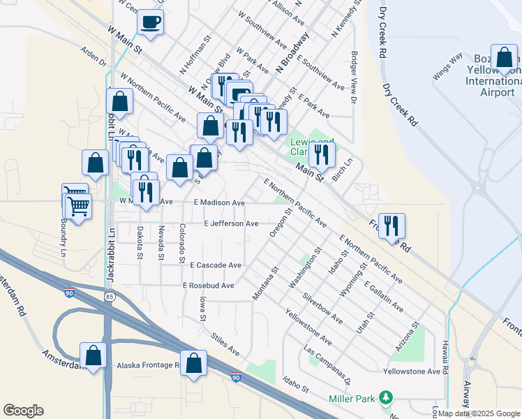 map of restaurants, bars, coffee shops, grocery stores, and more near 306 East Madison Avenue in Belgrade