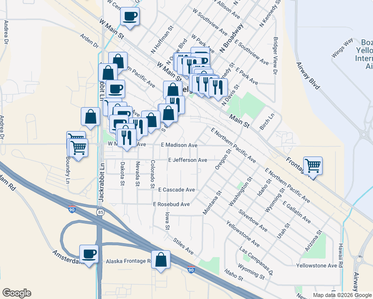 map of restaurants, bars, coffee shops, grocery stores, and more near 505 Minnesota Street in Belgrade