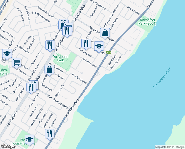map of restaurants, bars, coffee shops, grocery stores, and more near 991 Rue Notre Dame in Repentigny