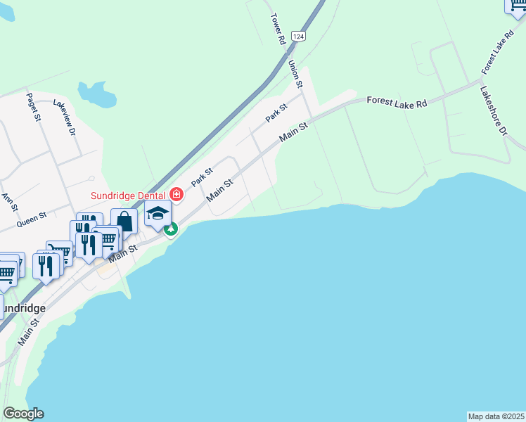 map of restaurants, bars, coffee shops, grocery stores, and more near 1 Barrie Street in Sundridge