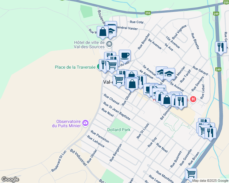 map of restaurants, bars, coffee shops, grocery stores, and more near 237 Rue Saint Edmond in Asbestos