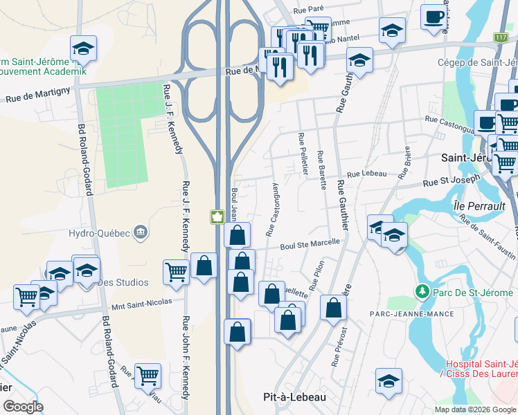 map of restaurants, bars, coffee shops, grocery stores, and more near 513 Impasse Durocher in Saint-Jérôme