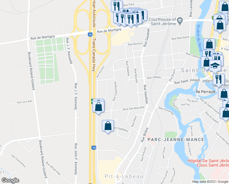 map of restaurants, bars, coffee shops, grocery stores, and more near 520 Rue Castonguay in Saint-Jérôme