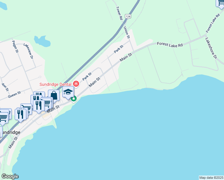 map of restaurants, bars, coffee shops, grocery stores, and more near 1 Barrie Street in Sundridge
