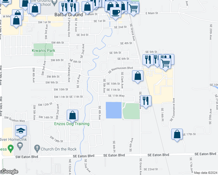 map of restaurants, bars, coffee shops, grocery stores, and more near 508 Southeast 11th Street in Battle Ground