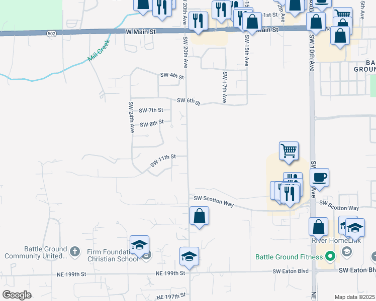 map of restaurants, bars, coffee shops, grocery stores, and more near 959 Northeast 112th Avenue in Battle Ground