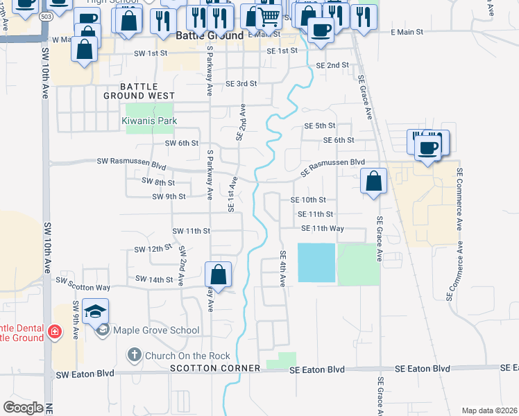 map of restaurants, bars, coffee shops, grocery stores, and more near 1010 Southeast 3rd Avenue in Battle Ground