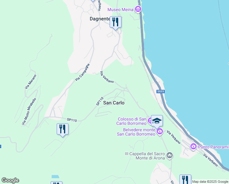 map of restaurants, bars, coffee shops, grocery stores, and more near 5 Via Vergante in San Carlo