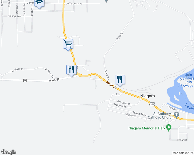 map of restaurants, bars, coffee shops, grocery stores, and more near 805 Vine Court in Niagara