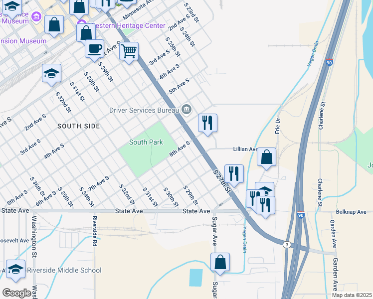 map of restaurants, bars, coffee shops, grocery stores, and more near 801 South 28th Street in Billings