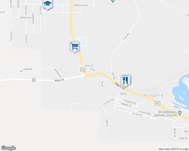 map of restaurants, bars, coffee shops, grocery stores, and more near Main Street in Niagara