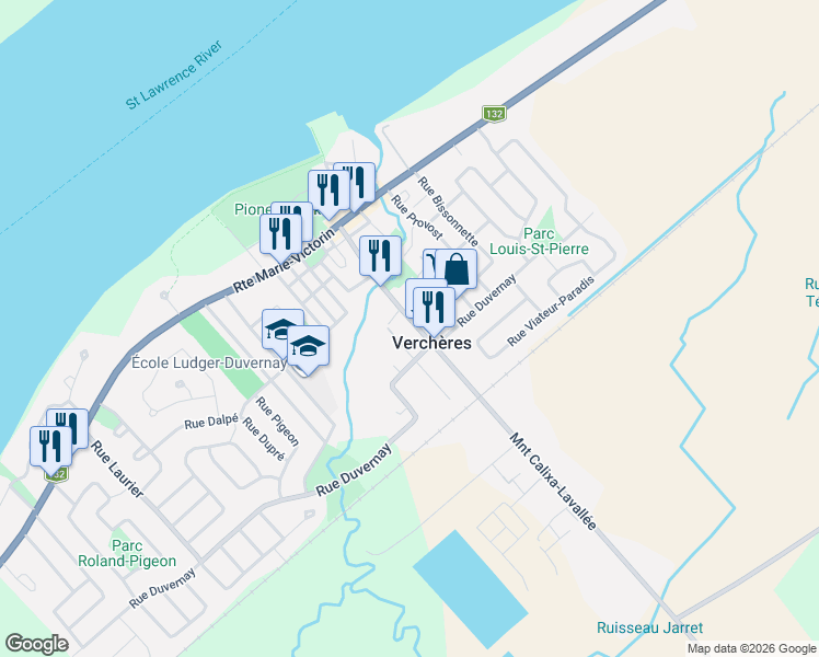 map of restaurants, bars, coffee shops, grocery stores, and more near Montée Calixa-Lavallée in Montérégie