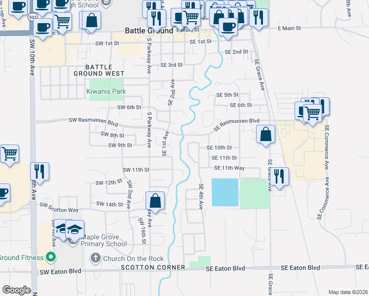 map of restaurants, bars, coffee shops, grocery stores, and more near 127 Southeast 9th Circle in Battle Ground