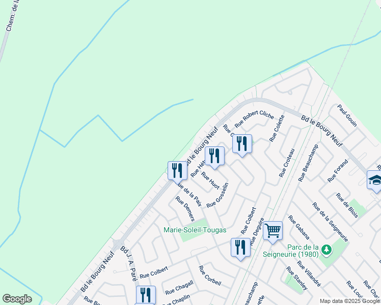 map of restaurants, bars, coffee shops, grocery stores, and more near 743 Boulevard le Bourg Neuf in Repentigny