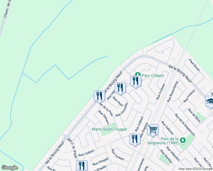 map of restaurants, bars, coffee shops, grocery stores, and more near 743 Boulevard le Bourg Neuf in Repentigny