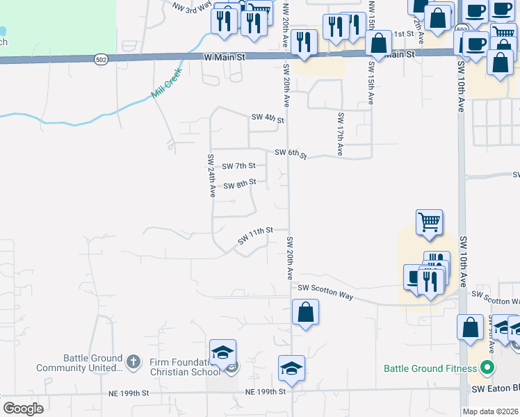 map of restaurants, bars, coffee shops, grocery stores, and more near 900 Southwest 22nd Avenue in Battle Ground