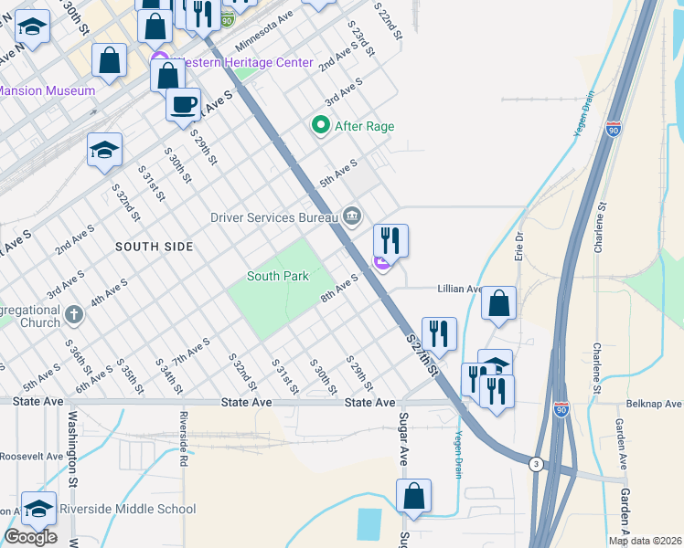 map of restaurants, bars, coffee shops, grocery stores, and more near 715 South 28th Street in Billings