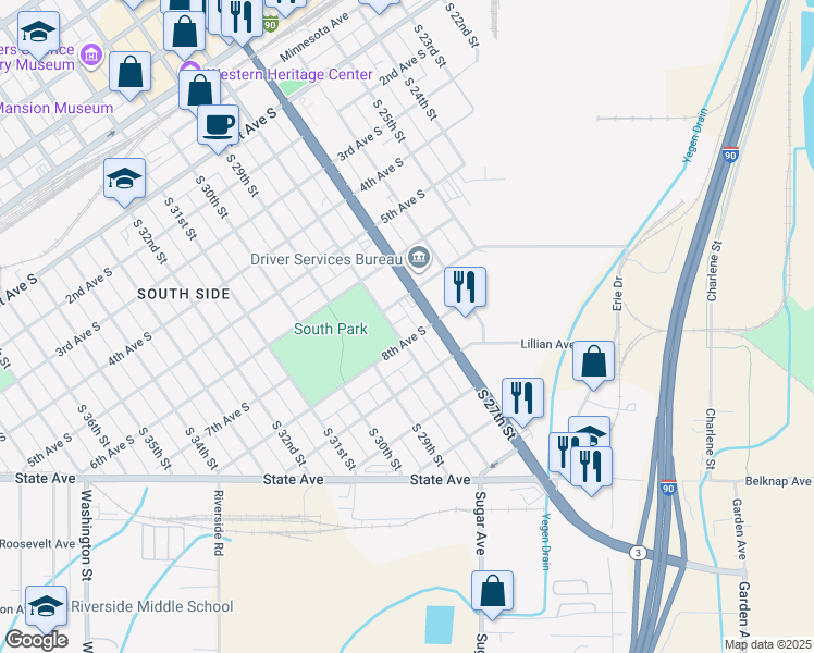 map of restaurants, bars, coffee shops, grocery stores, and more near 715 South 28th Street in Billings