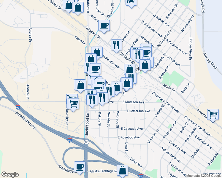 map of restaurants, bars, coffee shops, grocery stores, and more near 301-399 S Weaver St in Belgrade