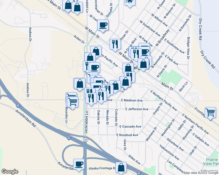 map of restaurants, bars, coffee shops, grocery stores, and more near 301-399 S Weaver St in Belgrade