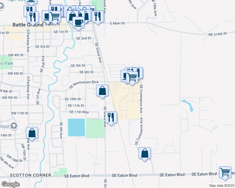 map of restaurants, bars, coffee shops, grocery stores, and more near 901 Southeast 11th Place in Battle Ground
