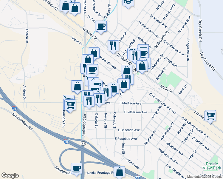 map of restaurants, bars, coffee shops, grocery stores, and more near 301 South Weaver Street in Belgrade