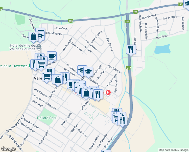 map of restaurants, bars, coffee shops, grocery stores, and more near 408 Rue Mercier in Asbestos