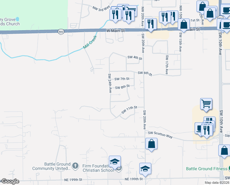 map of restaurants, bars, coffee shops, grocery stores, and more near 2308 9th Circle in Battle Ground