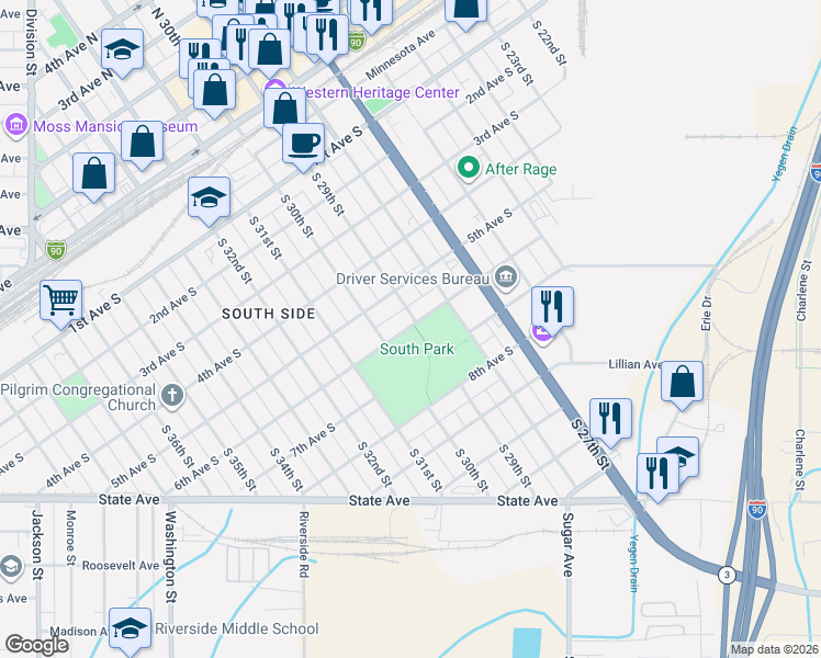 map of restaurants, bars, coffee shops, grocery stores, and more near 2417 Montana Avenue in Billings