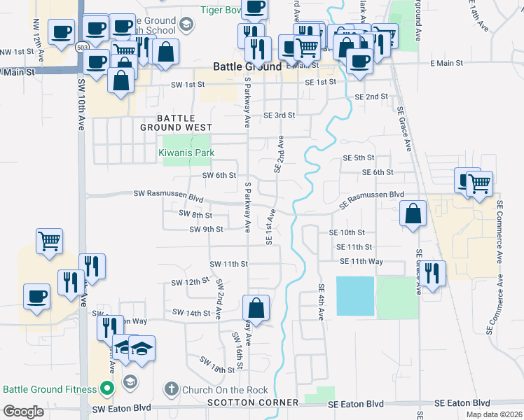 map of restaurants, bars, coffee shops, grocery stores, and more near 12 Southeast 9th Circle in Battle Ground
