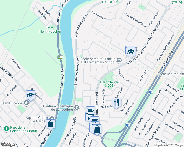 map of restaurants, bars, coffee shops, grocery stores, and more near 529 Rue De Coubertin in Repentigny