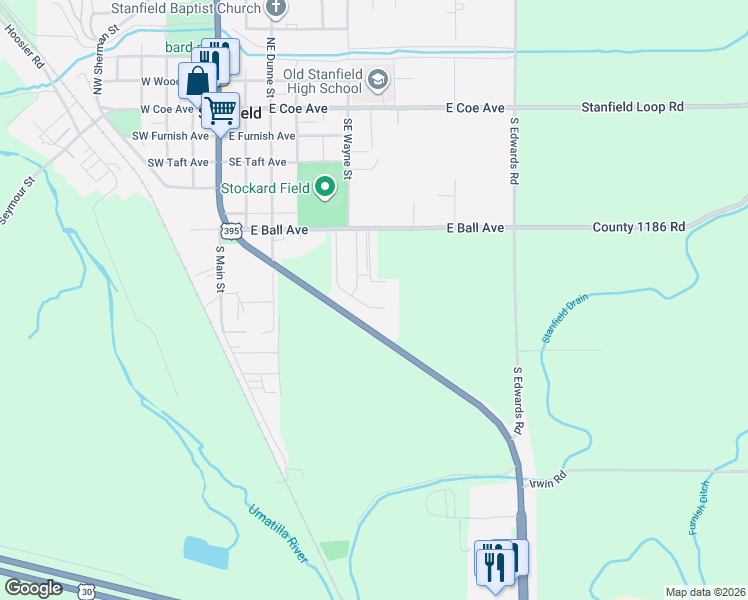 map of restaurants, bars, coffee shops, grocery stores, and more near 880 Tinley St in Stanfield