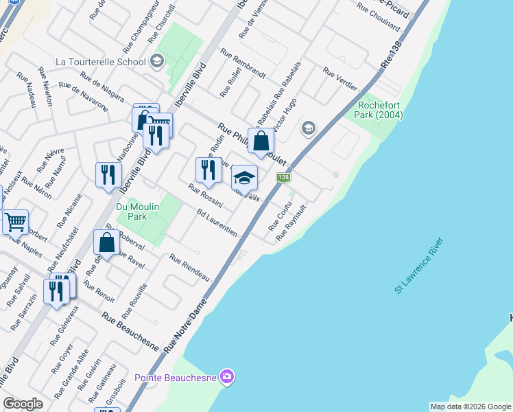 map of restaurants, bars, coffee shops, grocery stores, and more near 1011 Rue Notre Dame in Repentigny