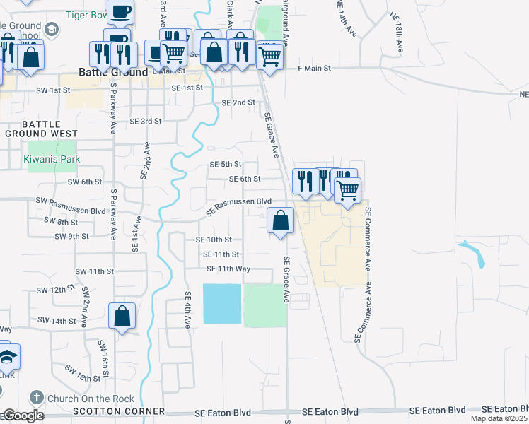 map of restaurants, bars, coffee shops, grocery stores, and more near 813 Southeast Clark Avenue in Battle Ground