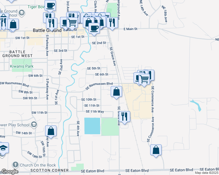 map of restaurants, bars, coffee shops, grocery stores, and more near 813 Southeast Clark Avenue in Battle Ground