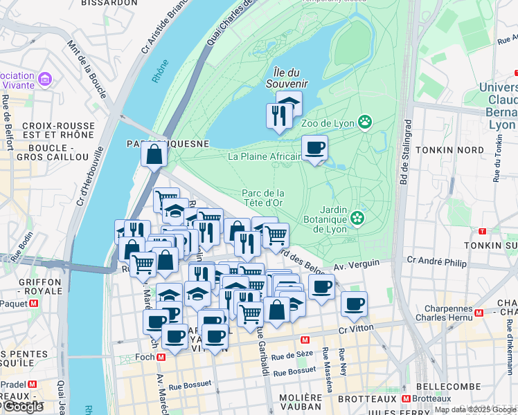 map of restaurants, bars, coffee shops, grocery stores, and more near in Lyon