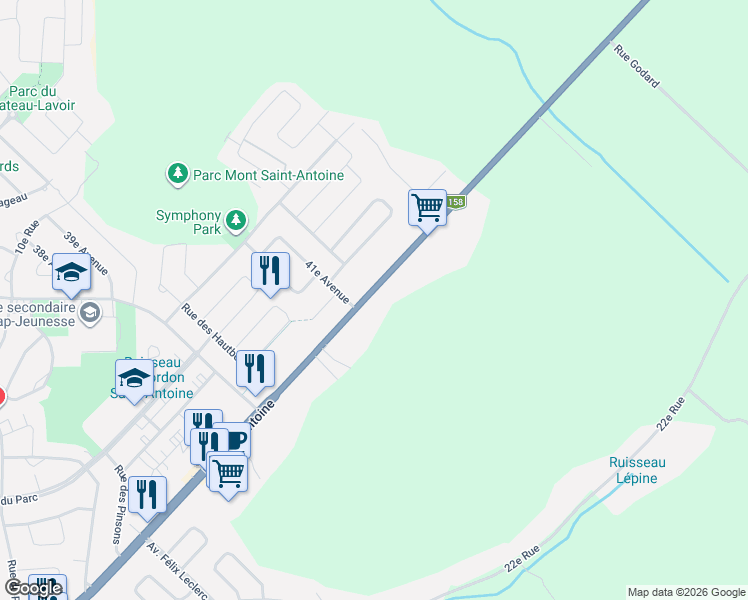 map of restaurants, bars, coffee shops, grocery stores, and more near 1826 Boulevard Saint-Antoine in Saint-Jérôme