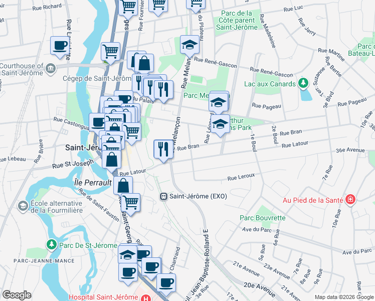 map of restaurants, bars, coffee shops, grocery stores, and more near 340 Rue O'shea in Saint-Jã©Rã´Me