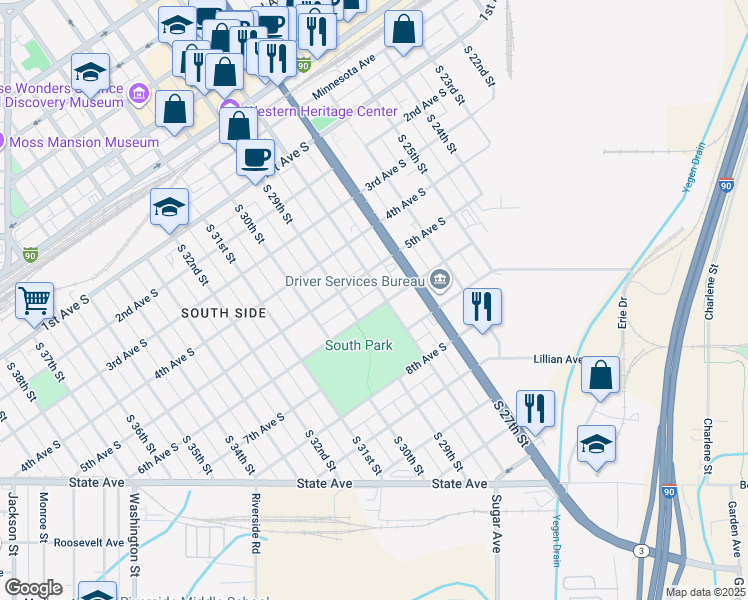 map of restaurants, bars, coffee shops, grocery stores, and more near 550 South 28th Street in Billings