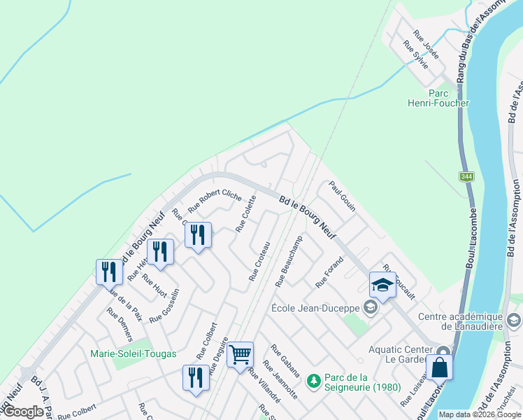 map of restaurants, bars, coffee shops, grocery stores, and more near 252 Rue Isaac-Christin in Repentigny
