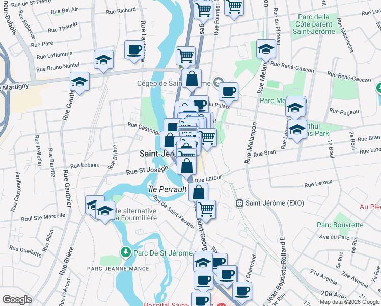 map of restaurants, bars, coffee shops, grocery stores, and more near 265 Rue Saint-Georges in Saint-Jérôme
