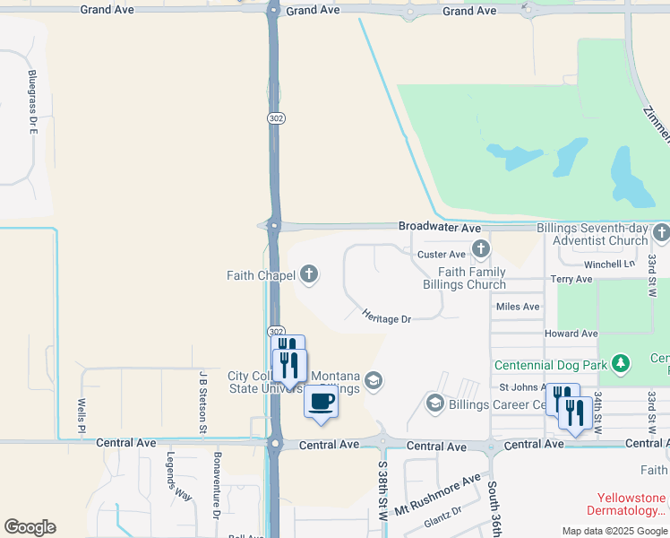 map of restaurants, bars, coffee shops, grocery stores, and more near 3769 Heritage Dr in Billings
