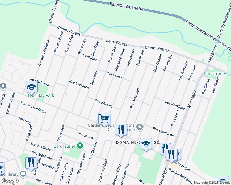 map of restaurants, bars, coffee shops, grocery stores, and more near 3320 Rue Ernest Lauzon in Terrebonne