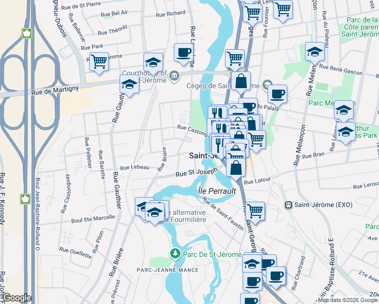 map of restaurants, bars, coffee shops, grocery stores, and more near 305 Rue Laviolette in Saint-Jã©Rã´Me