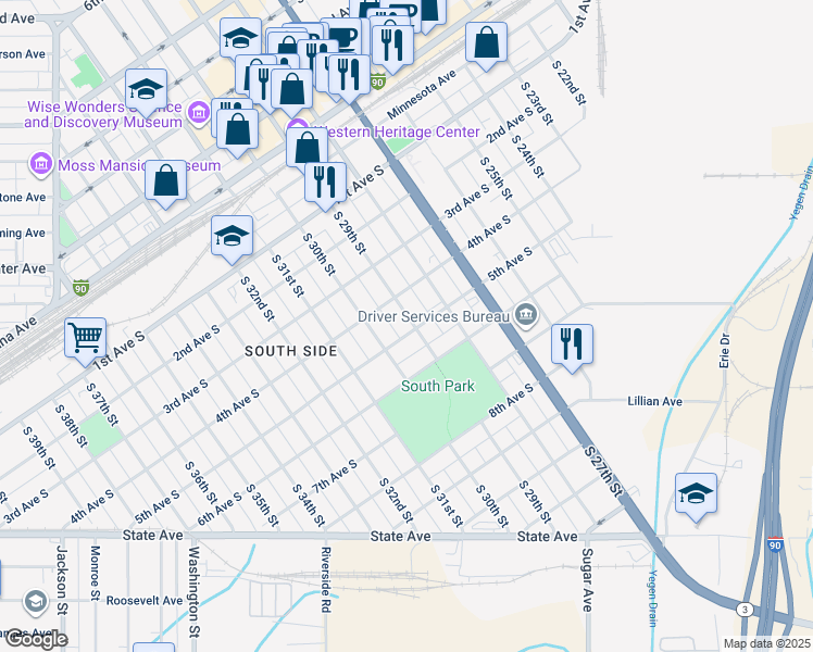 map of restaurants, bars, coffee shops, grocery stores, and more near 505 South 29th Street in Billings