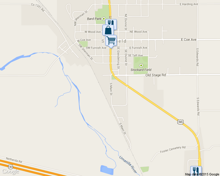 map of restaurants, bars, coffee shops, grocery stores, and more near 685 South Main Street in Stanfield